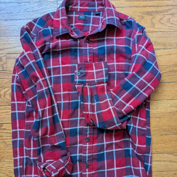 Uniqlo Men's XS Red and Blue Flannel - EUC Like New Condition - Picture 1 of 4